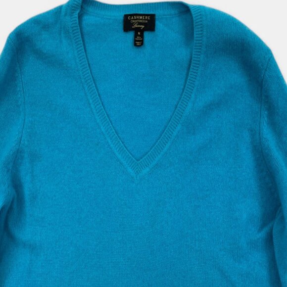 Charter Club Women's Medium Turquoise Cashmere Sweater V-Neck Long Sleeve - Picture 2 of 6